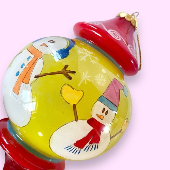 Le Bien Glass Reverse Painted Finial Christmas Ornament Snowmen 5” - Picture 7 of 13